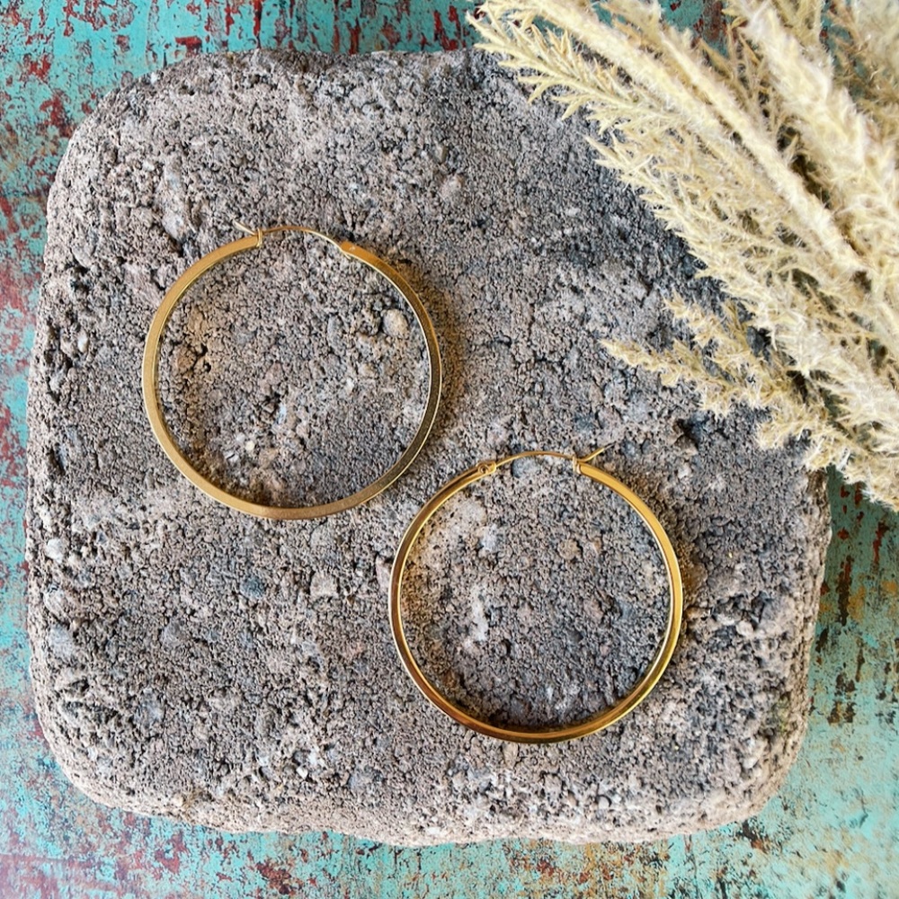 Large Brushed Gold Square Hoop Earrings 50mm - Picture 4 of 7